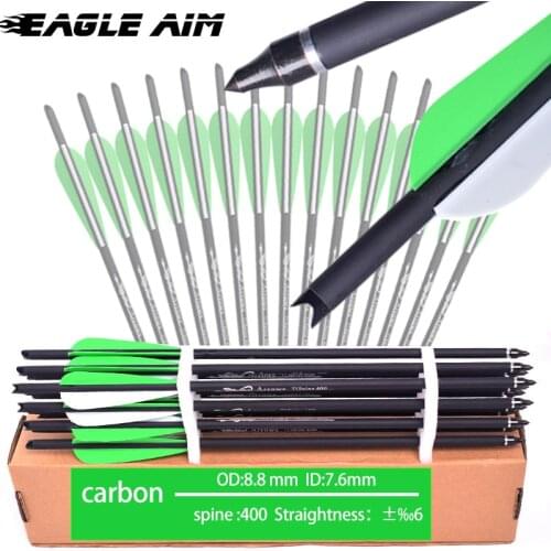 12 PCS 16” 20” Bow Arrows with green white vanes Archery Carbon Arrows Crossbow Bolt Arrows for Archery Hunting Shooting