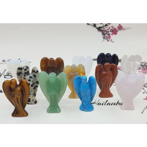 12pcs/lot Hailambo Natural Rock Crystal Tiger eyes Stone Aventurine Agates Carved Angel Wing Standing Figurine Statue Pendant