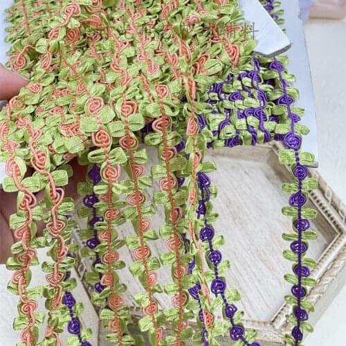 18Yards Purple Orange Green Flower Embroidered Lace Trim Ribbon DIY Fabric Wedding Garment Sewing Craft Accessories 1.5cm Wide