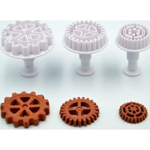 3Pcs Gear Shape Cake Decorating Fondant Plunger Cutters Mold Mould Cookies Tools Cake Decorating Fondant Tools Sugarcraft