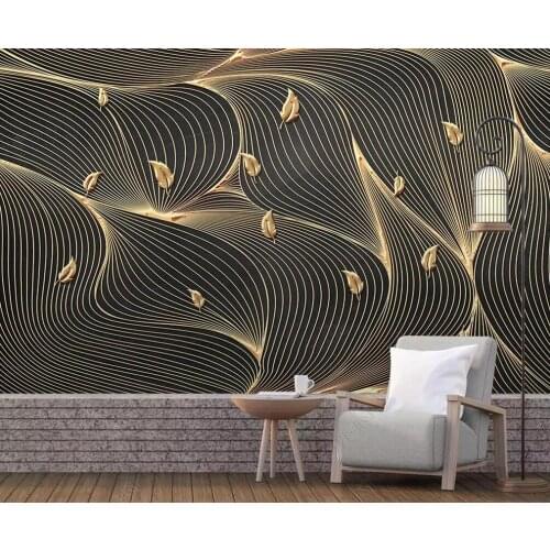 Customized 3D wallpaper wall European light luxury abstract line geometry gold leaf background wall decorative painting