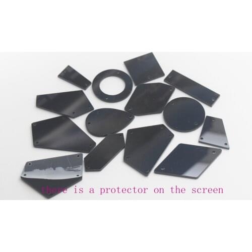 50pcs Top quality jet black color mix shaped flat back mirror organic glass sew on acryl rhinestones with holes