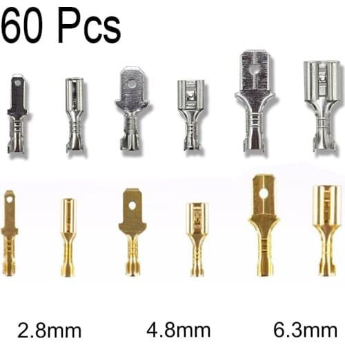 60Pcs Terminal Electrical Connectors 2.8/4.8/6.3mm Butt Splice Lug Terminals for Wire 12awg Crimp Cable Eletrico Car Accessories