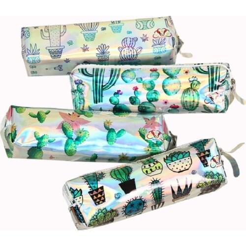Cactus Laser Pencil case School stationery storage bag Cute pen case kawaii pencil box for kids pen bag color pencil bag gifts