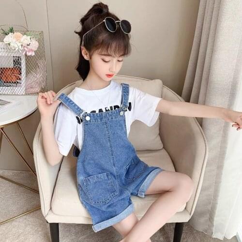 Korean 2021 New Girls Suspenders Shorts Jeans Baby Girl Jumpsuit Casual Summer Baby Denim Overalls Blue Jean Overalls for Kids
