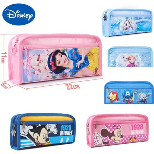 Disney Mickey Mouse Cartoon Childrens Pencil Case Canvas Iron Man Elementary School Boy Frozen Princess Stationery Bag Pencil