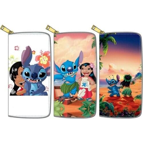 Disney New Stitch Pooh PU Long Zipper Wallet Cute Girl Gift Coin Purse Wallet Purse Women Cute Purse