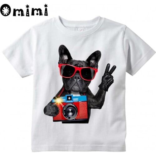 Boys/Girls French Bulldog Design T Shirt Kids Casual Cool Tops Childrens Summer White Cute T-Shirt