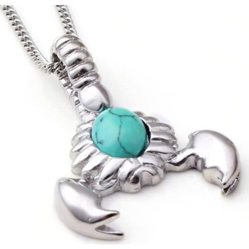 FYSL Stainless Steel Metal with Green Turquoises Pendant Link Chain Necklace White Howlite Stone Jewelry
