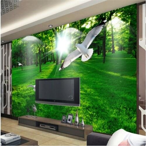 Beibehang Personalized custom wallpaper modern aesthetics forest grass sun 3D stereo sofa sofa living room background