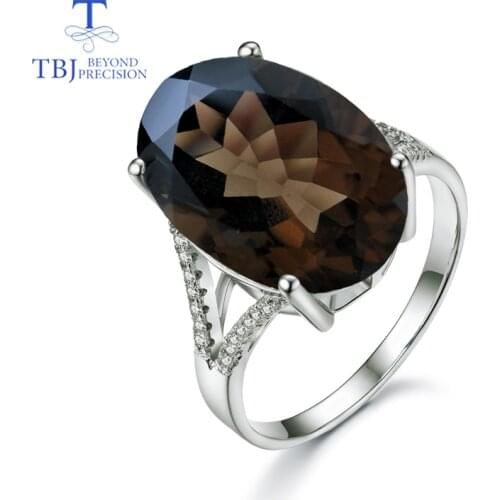 TBJ,Big natural gemstone 11ct smoky rings white color 925 sterling silver gemstone jewelry for women with box , anniversary gift