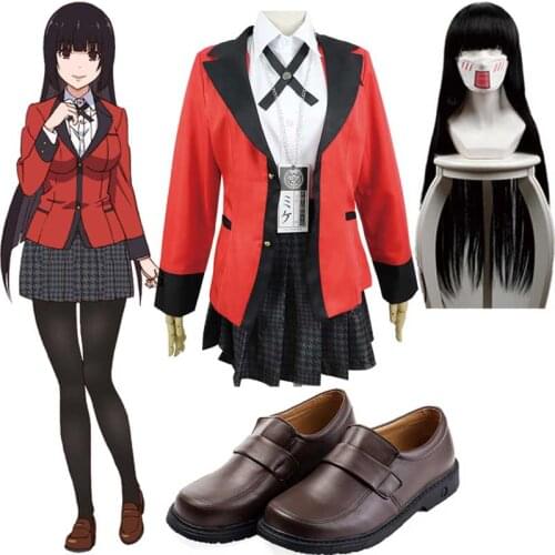 Jabami Yumeko Kakegurui Cosplay Costume for Girls Yomoduki Runa Coat Jabami Yumeko Wig Shoes Carnival Halloween Costume Women