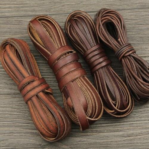 High Quality 2M Retro Natural Genuine Leather Cord 1.5-10mm Round/Flat Cow Leather Rope DIY Craft Jewelry Bags Leather craft