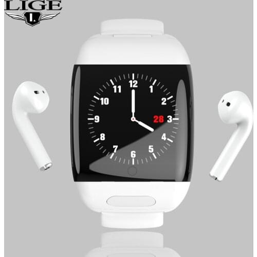 LIGE 2020 New Smart Watch Headset Wireless Bluetooth Earphone 2 In 1 Heart Rate Blood Monitoring Sport Smartwatch