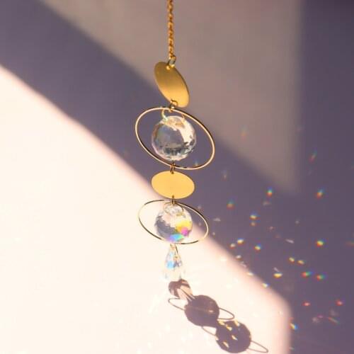 Moon Sun Ball Crystal catcher Hanging Metal Ornament Pendant Rainbow Maker Home Garden Decoration Trapasol Lunar Phase Prism