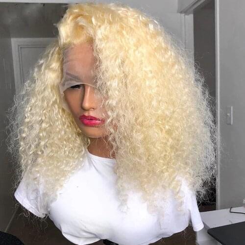 Honey Blonde Human Hair Lace Part Wig with Baby Hair Pre Plucked 613 Bob Kinky Curly T-Part Lace Wigs