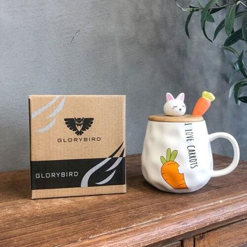 Cute Cartoon Rabbit Water Mug 400ML Wood Cover Ceramic Milk Cup Household Drinkware Student Couple Cup