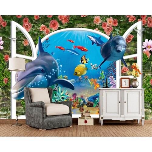 Papel de parede Window whale 3D cartoon wallpaper,living room sofa TV wall kids room wall papers home decor custom murals