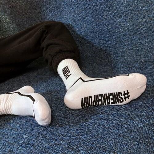 Fashion White Letter Striped Pattern Socks Gay Sexy Men Sports Male Crew Streetwear Cotton Sock Comfortable Socks