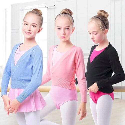 Winter Wrap Ballet Sweater Cardigans Girls Soft Knitted Dance Leotards Crossover Warm Ballet Coat For Kids