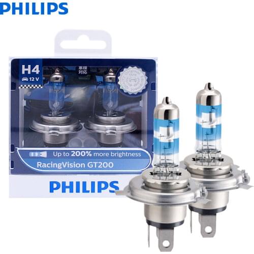 Philips Racing Vision H4 9003 HB2 12V P43t 12342RVS2 +150% Brighter Light Auto Halogen Head Light HL Beam ECE Lamps (Twin Pack)