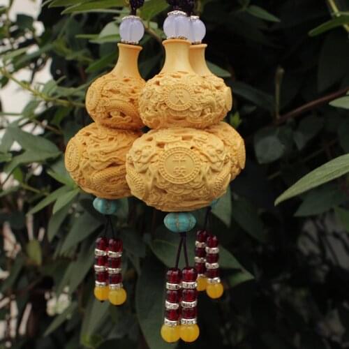 Xianglong auspicious wishful gourd pendant Solid wood stereoscopic hand-carved mascot Home car decoration accessories