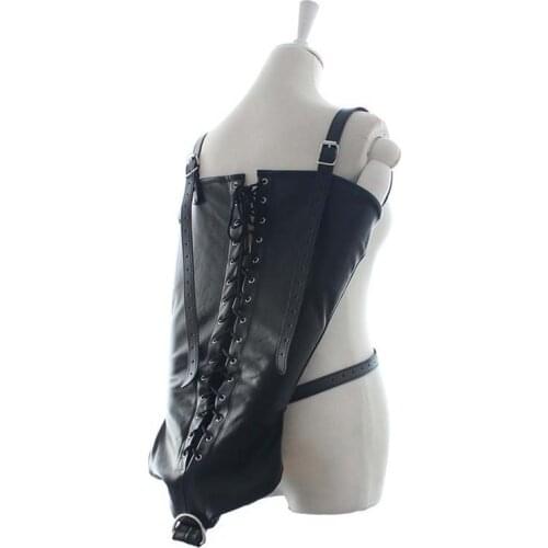 Sex Bondage Gear PU Leather Behind the Back Arm Binders Fingerless Single Glove Armbinder Over the Shoulder Harness Restraint