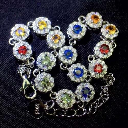 Sapphire bracelet Free shipping 100% Real natural sapphire Bracelet 925 sterling silver Bracelet
