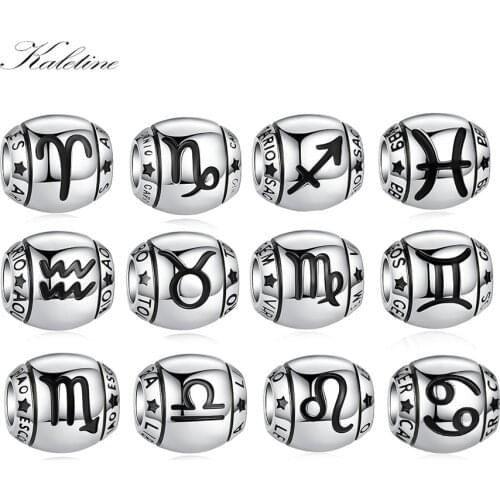 KALETINE Trendy 925 Sterling Silver 12 Constellation Star Zodiac Beads Charms Fit Original Charm Bracelet Jewelry Making