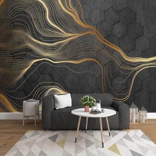 Hexagon Geometric Pattern Abstract Golden Lines Art Mural Wallpaper For Hotel Bedroom Living Room Sofa TV Background Wall Paper