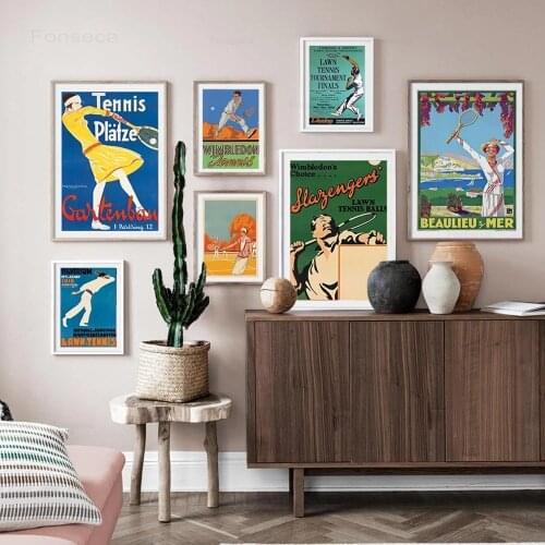 Retro Tennis Sports Posters and Prints Vintage Canvas Painting Modern Home Decoration Wall Art Pictures for Living Room