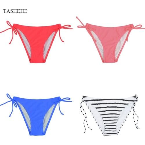 TASHEHE Bikini Bottom Tie Side Women 2016 Summer Solid Strappy Swim Wear Swim Pants Low Waist Girls Sexy Swim Suit Swim Briefs