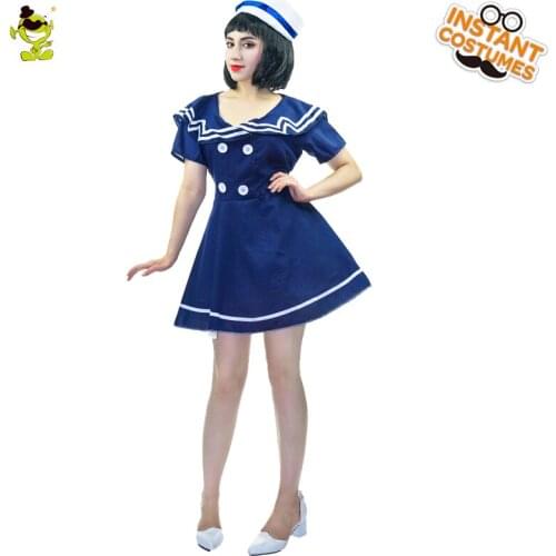 Womens Sexy Blue Sailor Costume Adult Navy Uniform Sea Girls Cosplay Fancy Dress for Halloween Career Party