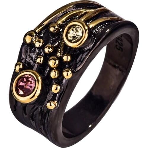 Female Vintage Jewelry Gothic Wedding Band Rings 925 Silver Zircon Rings for Women Antique Design Black Gold Ring Italy Jewelry