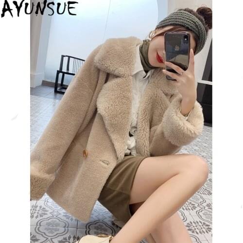 AYUNSUE Winter Coat Women Sheep Shearling Real Fur Coat Female 100% Wool Coat Women Clothes 2020 Korean Jacket Manteau Femme MY