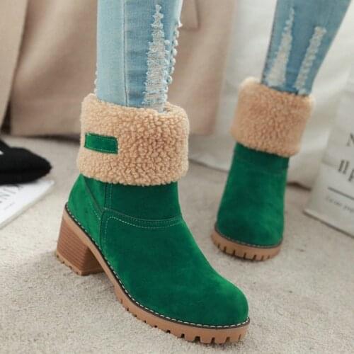 Ladies Snow Boots Winter Fur Outdoor Warm Booties Ankle Solid Color Casual Womens Shoes Plus Size Round Toe Female Mid Boots