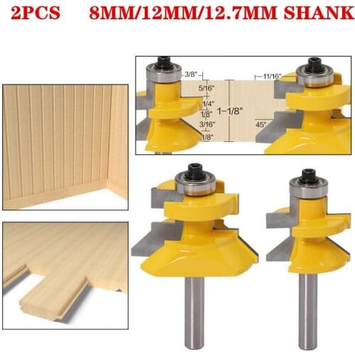 2pcs/set 8mm Shank Matched Tongue & V Groove Floor Wood Router Bit With Ball Bearings Tungsten Carbide Cutters For Wood