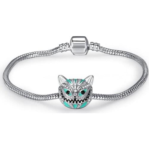 20pcs Cartoon Cheshire Cat Beads Charms Fit Bracelets Bangles DIY Wedding Jewelry for Women Xmas Gift CZ Bead Cospaly Costume