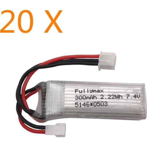 20pcs 7.4V 300mAh 30c Li-Po Battery For WLtoys F959 Airplane Spare Parts XK DHC-2 A600 RC Airplane wholesale