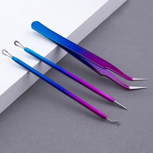 3Pcs/Set Acne Blackhead Pimples Remover Cleaning Tool Facial Cleanser Needle Pimple Spot Extractor Stainless Steel Needles