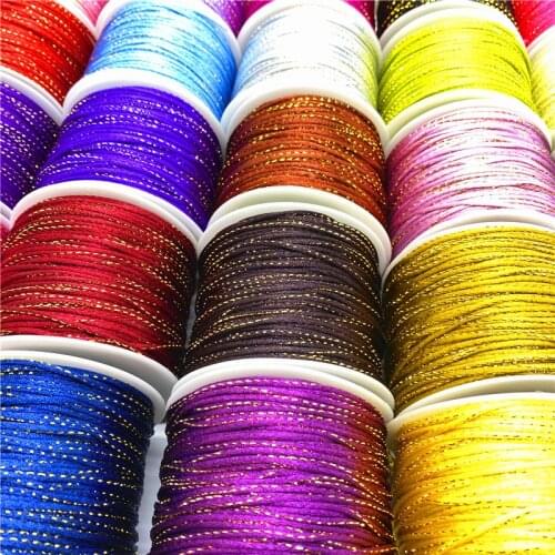 5Yards 2mm Colourful Gold wire Chinese Knot Line Cord Silk Satin Cord Nylon Cord DIY Handmade Knitting String Cords