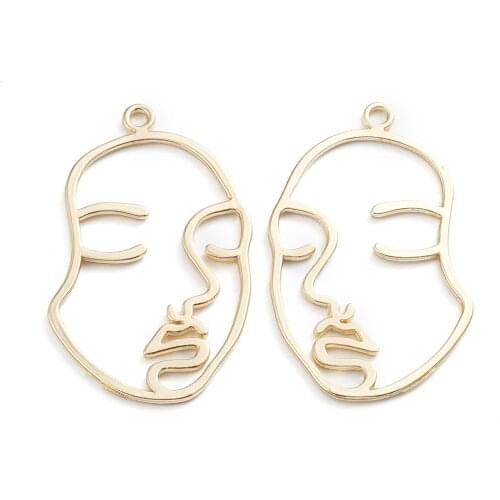 50pcs Alloy Open Back Bezel Pendants DIY Resin Pressed Jewelry Golden Hollow Abstract Face Shape Multiple Pattern DIY Making