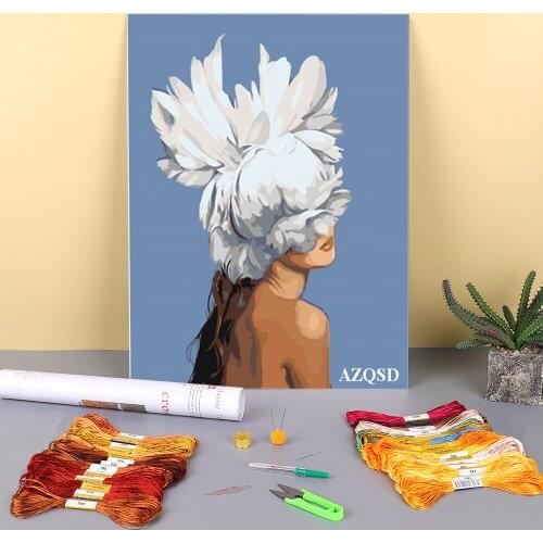 Abstract Beautiful Flower Women Modern Printed Water-Soluble Canvas 11CT Cross Stitch DIY Embroidery Full work Adults