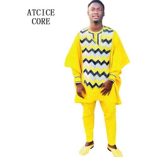 African dresses for man bazin riche embroidery design dress three pcs one set