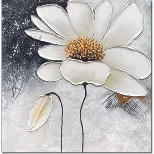 White Flower Gray Background Handmade Wall Art Modern Abstract Oil Painting On Canvas Large Size Wall Painting For Living Room