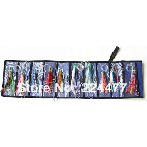 Free Shipping-10 pcs Mixed Suit with Bag Soft Double Octopus Skirt Baits Sea Trolling Fishing Lures Resin Head