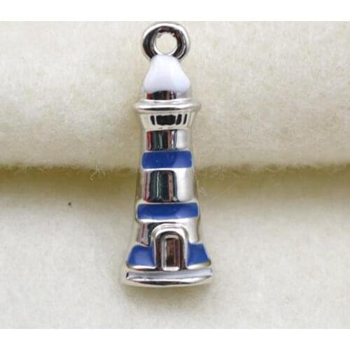 Zinc alloy silver plated blue enamel nautical lighthouse charm for jewelry