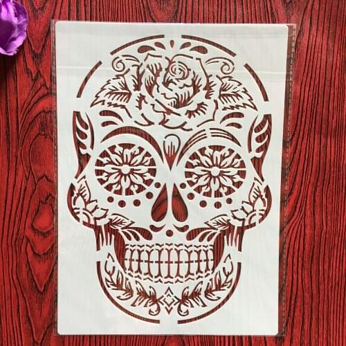 CraftArtGo DIY Skull Stencils Painting Scrapbook Coloring Cake decorating sugar powder sieve printing mold printing table