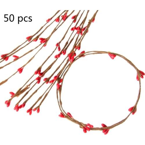Dophee 50ps 40cm DIY Decoration Flowers Scrapbooking Decorative Wreath Fake Bud Artificial Branches Flower Iron Wire for Wedding