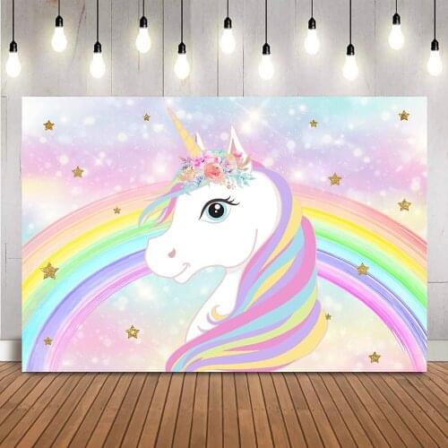 Unicorn birthday backdrop Watercolor Rainbow photo background Newborn Children for Baby Shower party decoration photocall studio